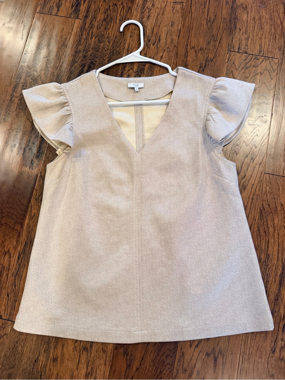 Silver Cream Flutter Sleeve V-Neck Top